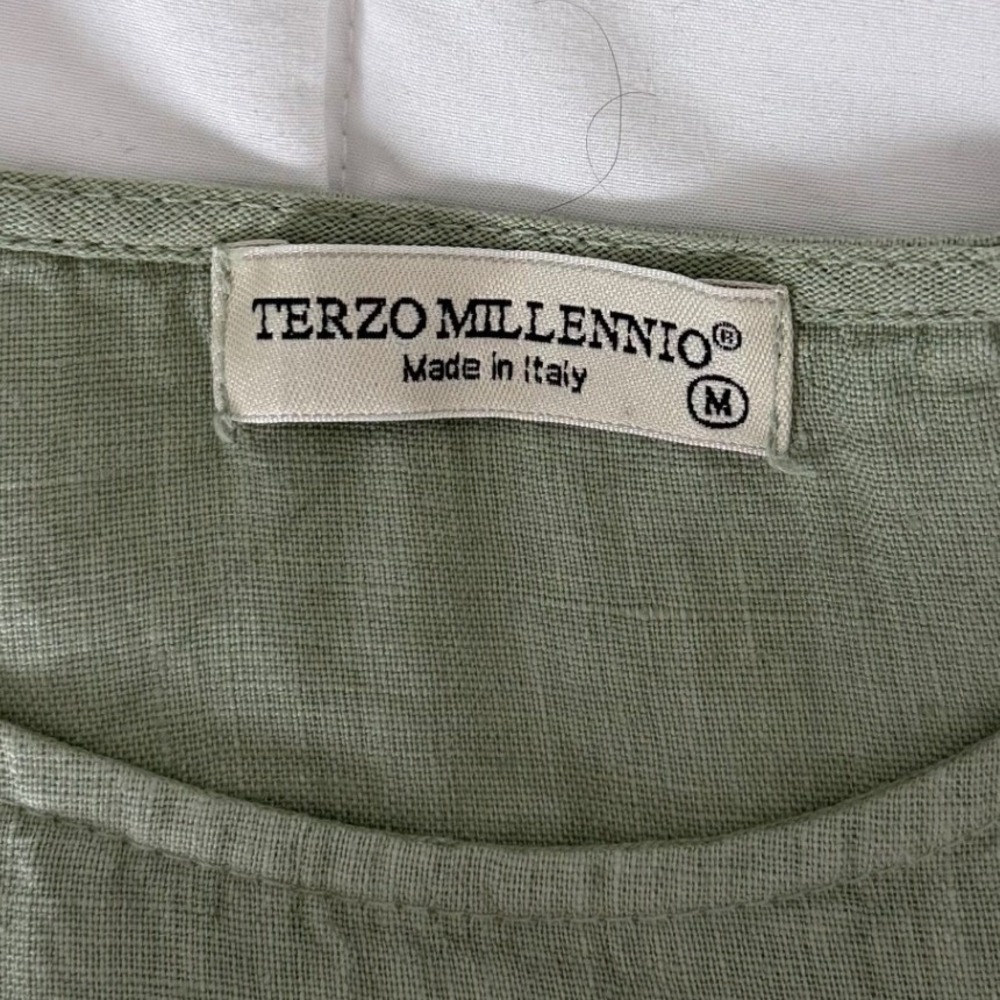 Terzo Millennio Minimalist Sage Green 100% Linen Midi Dress Made in Italy Size M - Picture 5 of 12